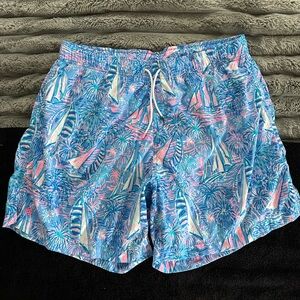 Lilly Pulitzer Men's Blue Pink Tropical Sailboat Swim Trunks